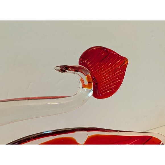 Murano-Style Red & Clear Glass Swan Bowl Sculpture 6" Tall Decorative Collectibl - Picture 2 of 7